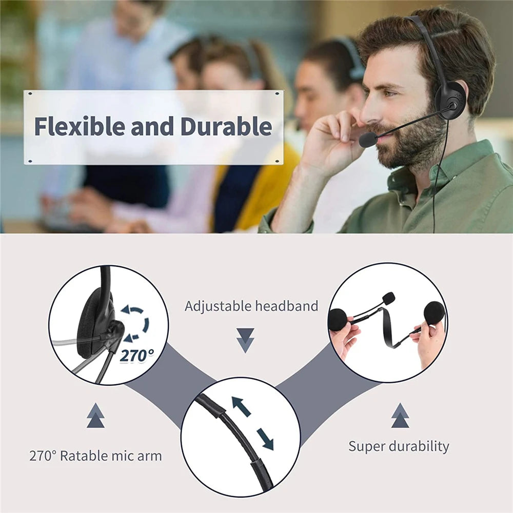 3.5mm Wired Headphones With Noise Cancelling Mic Universal USB Stereo Headset Adjustable Headband Helmet For PC Laptop Computer - covers4phones