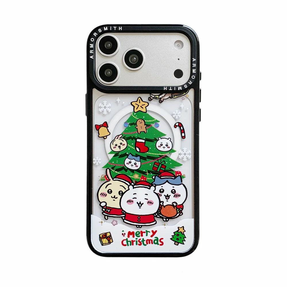 Cute Christmas Tree Cartoon With Magsafe Stand Kawaii Phone Case for iPhone 17 Pro 11 12 13 14 plus 15 16 Pro Max Cute Cover