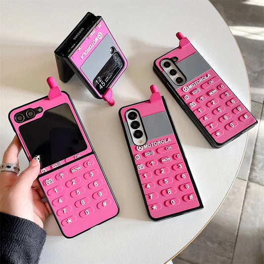 Case For Samsung Galaxy Z Flip 6 5 4 3 Z Fold 6 5 4 3 Retro Button Phone Pattern Shockproof Mobile Phone Case Cover