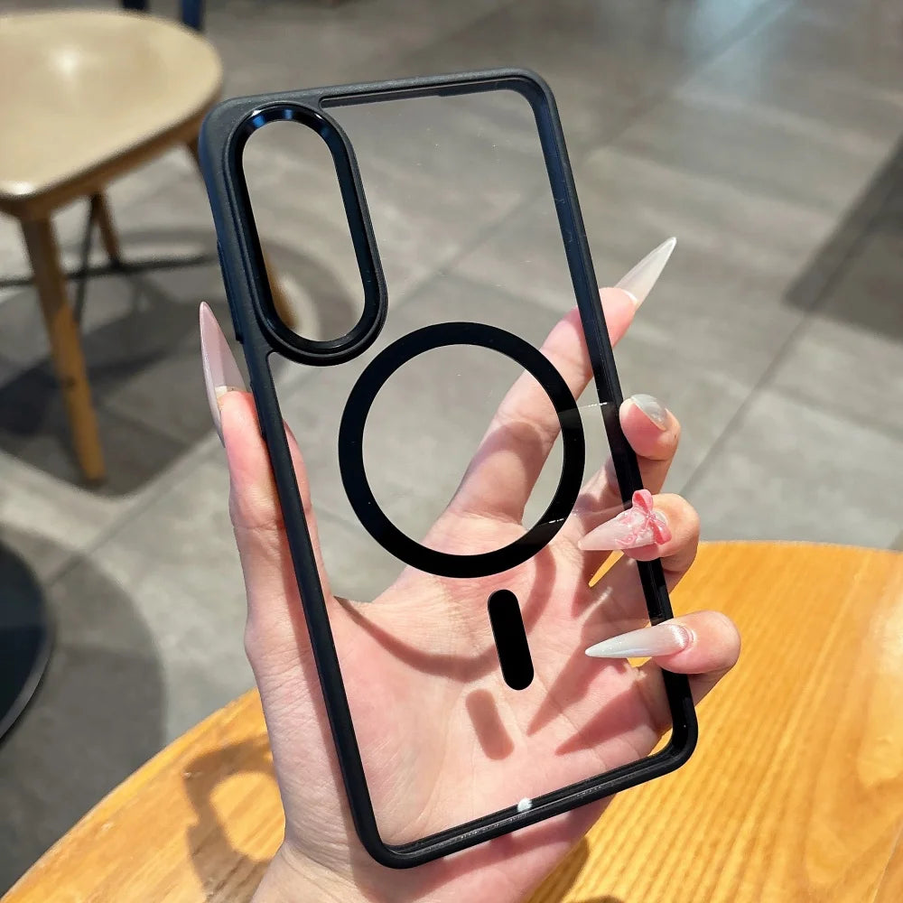 Original For Magsafe Magnetic Case For Samsung Galaxy S25Edge S25 S24 S23 Plus Ultra Wireless Charge Shockproof Acrylic Cover