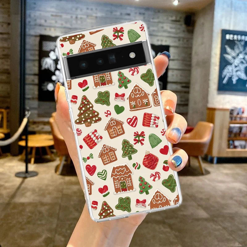 Phone Case For Google Pixel 9 8 7 6 9A 8A 7A 6A 5 4 5A 4A 3A Pro XL Soft Clear TPU Transparent Cover Cartoon Christmas