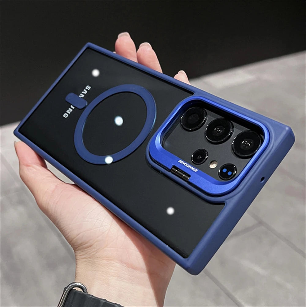 Camera Bracket Magnetic Clear Case For Samsung S24 S25 Ultra S23 S22 Plus For Magsafe Wireless Charge Shockproof Bumper Cover - covers4phones