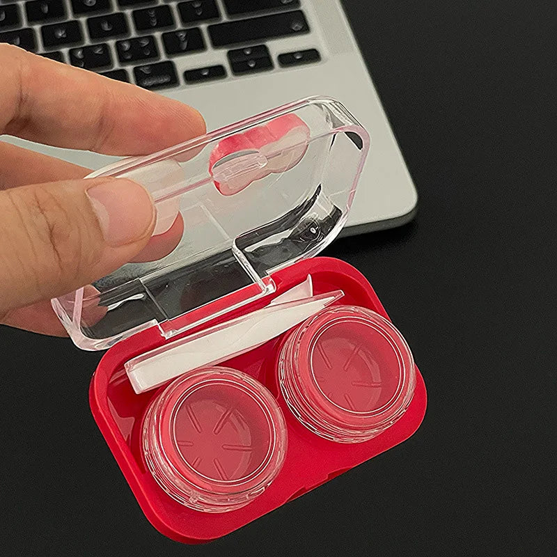 Sanrio Hello Kitty Contact Lens Box Cartoon Cute Red Kitty Cat Transparent Contact Lenses Case Portable Nursing Partner Box