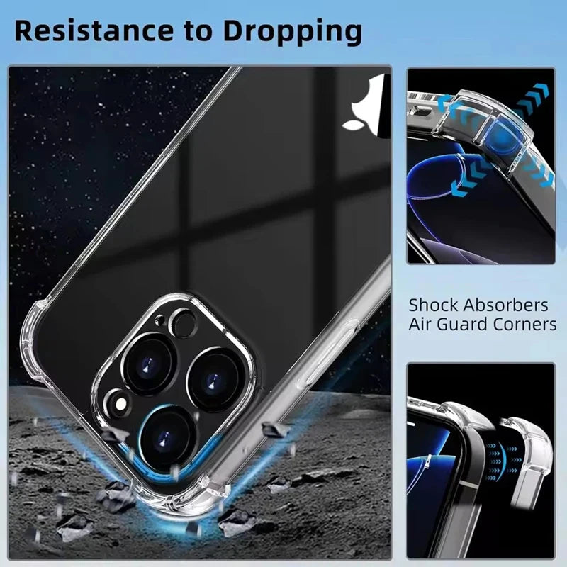 Transparent Silicone Soft Shockproof Case For iPhone 11 12 13 14 Pro Max 15 16 17 Plus 16e 17 AIR 12 Mini I17 i 17 5G Back Cover