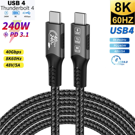 8K USB4 Typ e C Cable 40Gbps 240W PD3.1 QC4.0 For Samung Thunderbolt 4 Fast Charging Cable Thunderbolt3 USB C to C Data Transfer - covers4phones