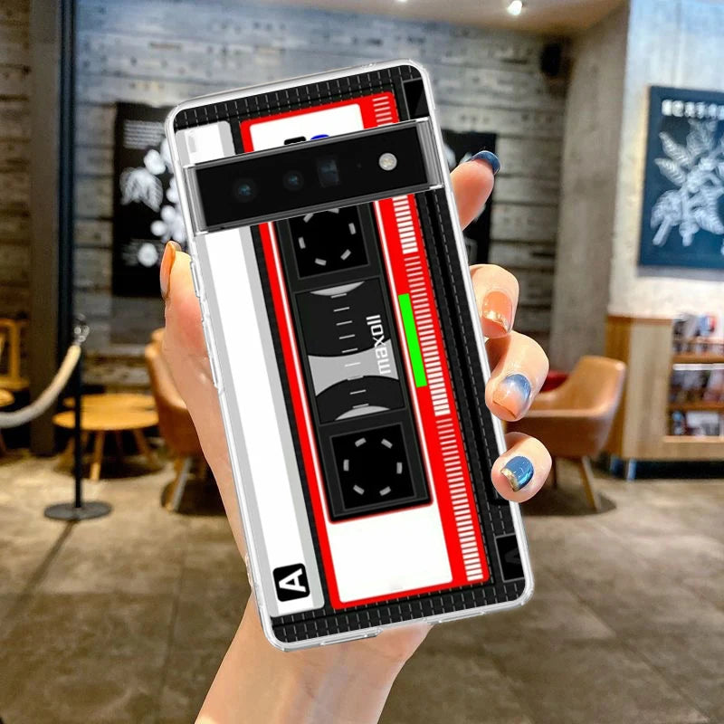 Phone Case For Google Pixel 9 8 7 6 9A 8A 7A 6A 5 4 5A 4A 3A Pro XL Soft Clear TPU Transparent Cover vintage Cassette Tape