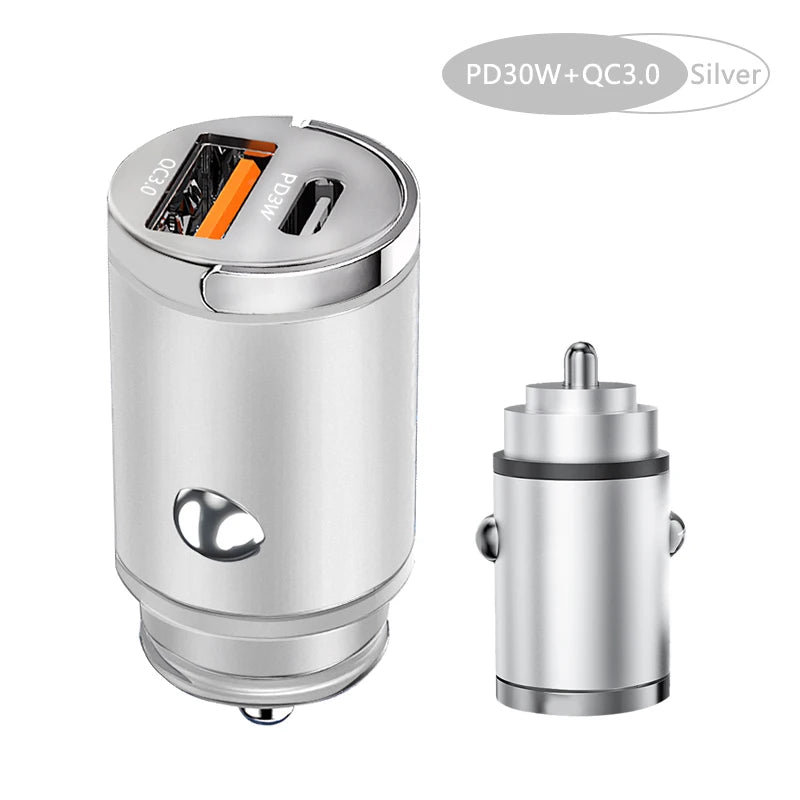 100W Mini Car Charger Lighter Fast Charging for iPhone QC3.0 Mini PD USB Type C Car Phone Charger for Xiaomi Samsung Huawei - covers4phones