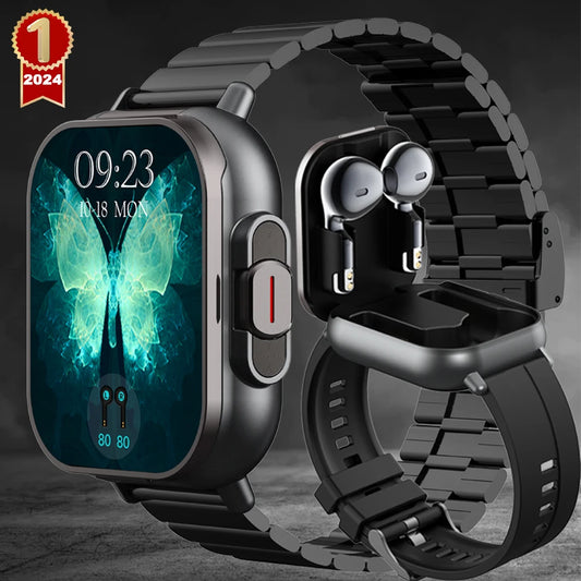 2024 New TWS 2-in-1 With Headset Smart Watch Bluetooth Call Men Watch GPS Track SmartWatch Heart Rate Monitor Play Music Watch - covers4phones