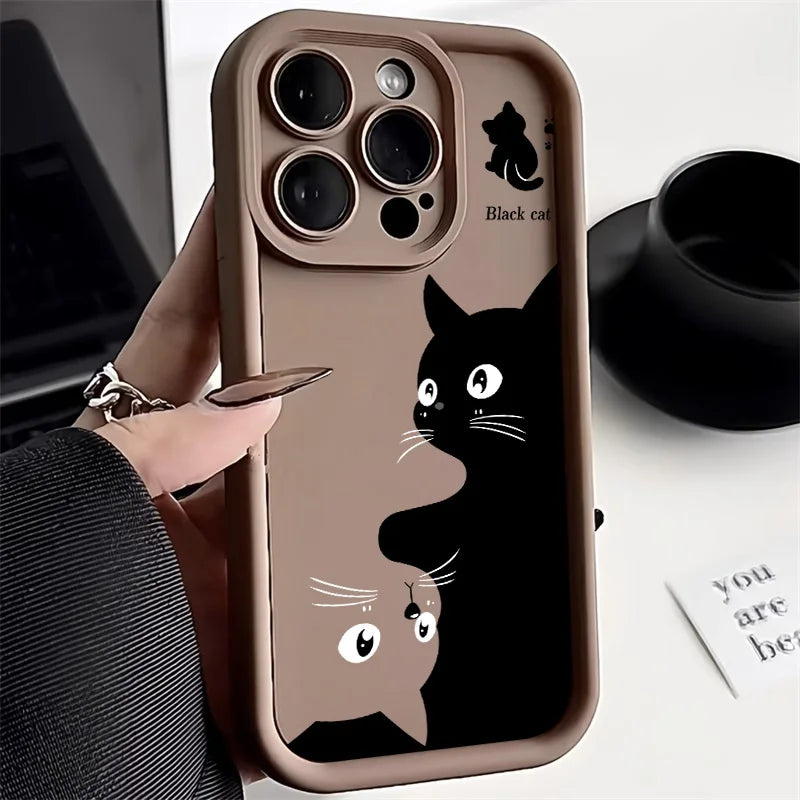 Candy Color Cute Cat Phone Case For iPhone 11 Case iPhone 13 15 Pro 12 16 14 Pro Max XR XS X 7 8 Plus SE Matte Shockproof Cover - covers4phones