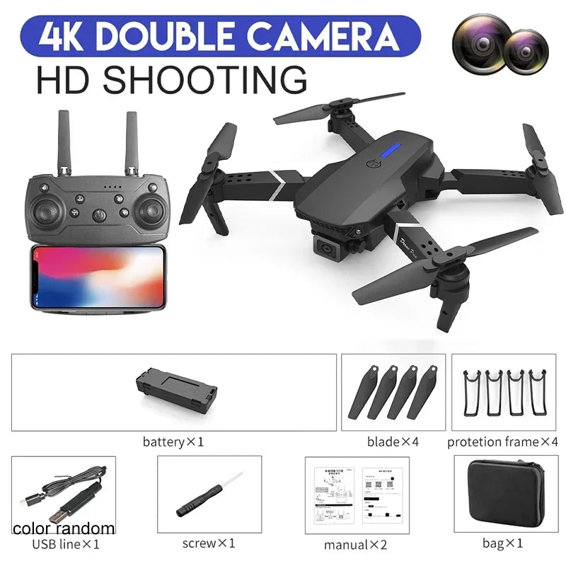 2024 E88Pro RC Drone 4K Professinal With 3 Battery 1080P Wide Angle HD Camera Foldable Helicopter WIFI FPV Height Hold Gift Toy - covers4phones