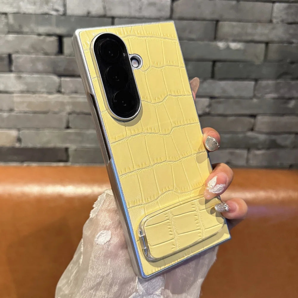 Luxury Crocodile Pattern Leather Case For Samsung ZFold 7 6 5 4 3 5G Mirror Fold Satnd Holder Shockpoof Protection Bumper Cover