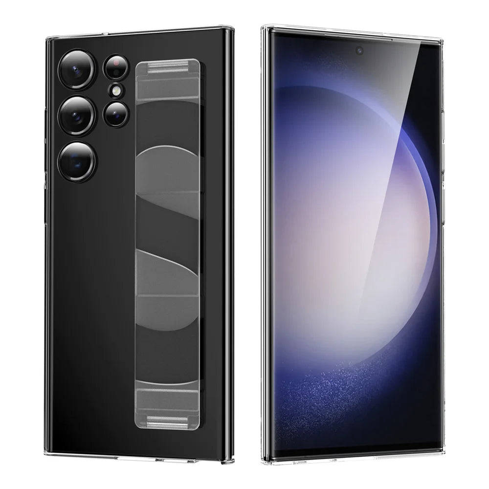 for Samsung S23 Plus Luxury Wristband Hard Case For Samsung Galaxy S23 Ultra S23Ultra Hand Strap Soft Silicone Business Cover - covers4phones