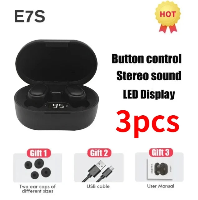 E7S TWS Wireless Headphones Bluetooth earphone Control Sport Headset Waterproof Microphone Music Earphone Work On All Smartphone