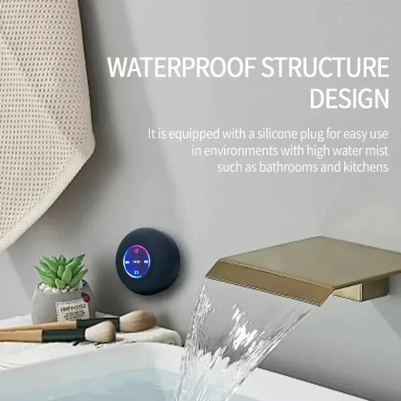 VIKEFON Portable Bluetooth Audio Ipx4 Waterproof Led Lights Bathroom Outdoor Large Suction Cup Can Be Adsorbed Wall Speaker - covers4phones