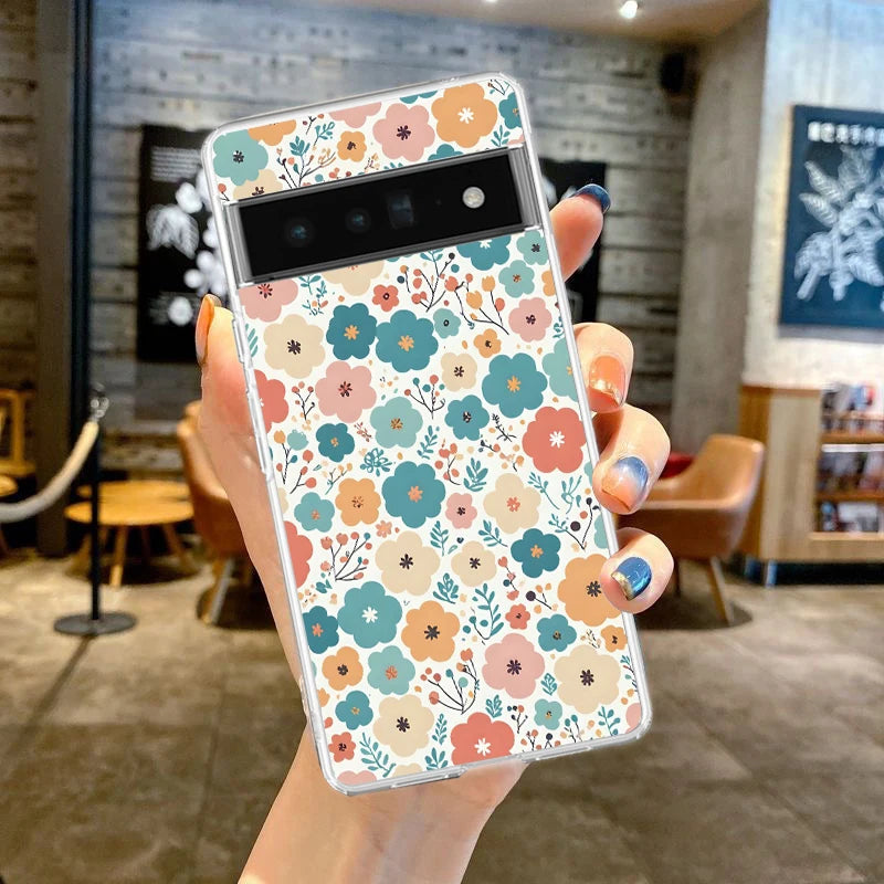 Phone Case For Google Pixel 9 8 7 6 9A 8A 7A 6A 5 4 5A 4A 3A Pro XL Soft Clear TPU Transparent Cover flower art