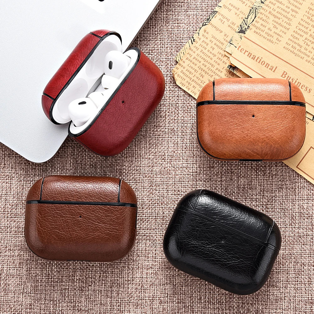 For Airpods Pro 2 Case Leather Business Earphone Case Headset Shell Headphone Cover For Apple Air Pod 3 Pro 2nd Generation USB C - covers4phones