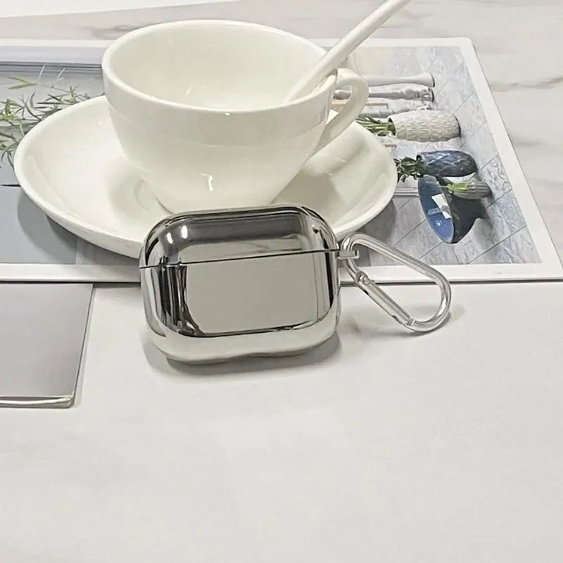 Electroplate Earphone Case For Airpods 1 2 3 Pro 2 Protective Cover For Apple Airpods Pro Case Silver TPU With Keychain Box - covers4phones