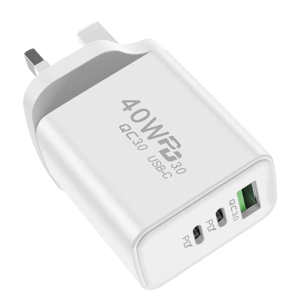USB C Charger 40W Mobile Phone Type-C PD Fast Charging High Speed Quick Charge 3.0 Wall Adapter Multiple Ports for iPhone Xiaomi - covers4phones
