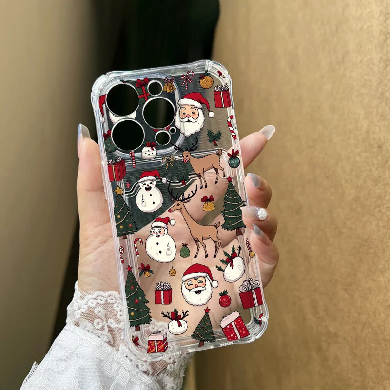 Cartoon New Year Christmas Santa Clear Phone Case for Samsung Galaxy S25 Ultra S24 FE S23 S22 S21 S20 Plus Wallet Card Bag Cover