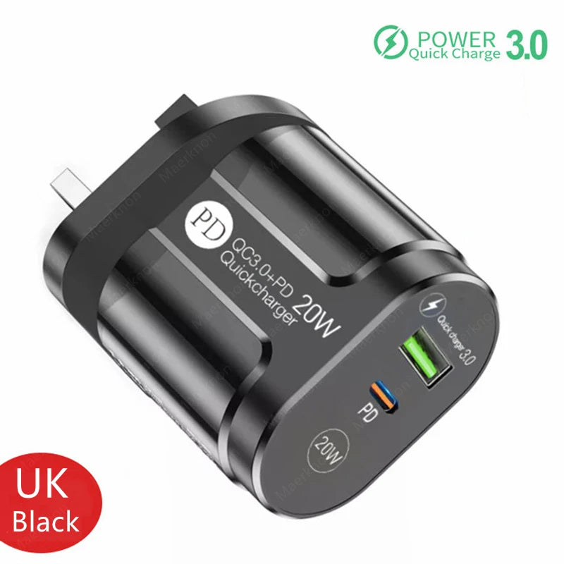 2 Ports USB Charger Quick Charge 3.0 PD 20W Type C Phone Charger Fast Charging Adapter For iPhone 13 12Pro Huawei Xiaomi Samsung