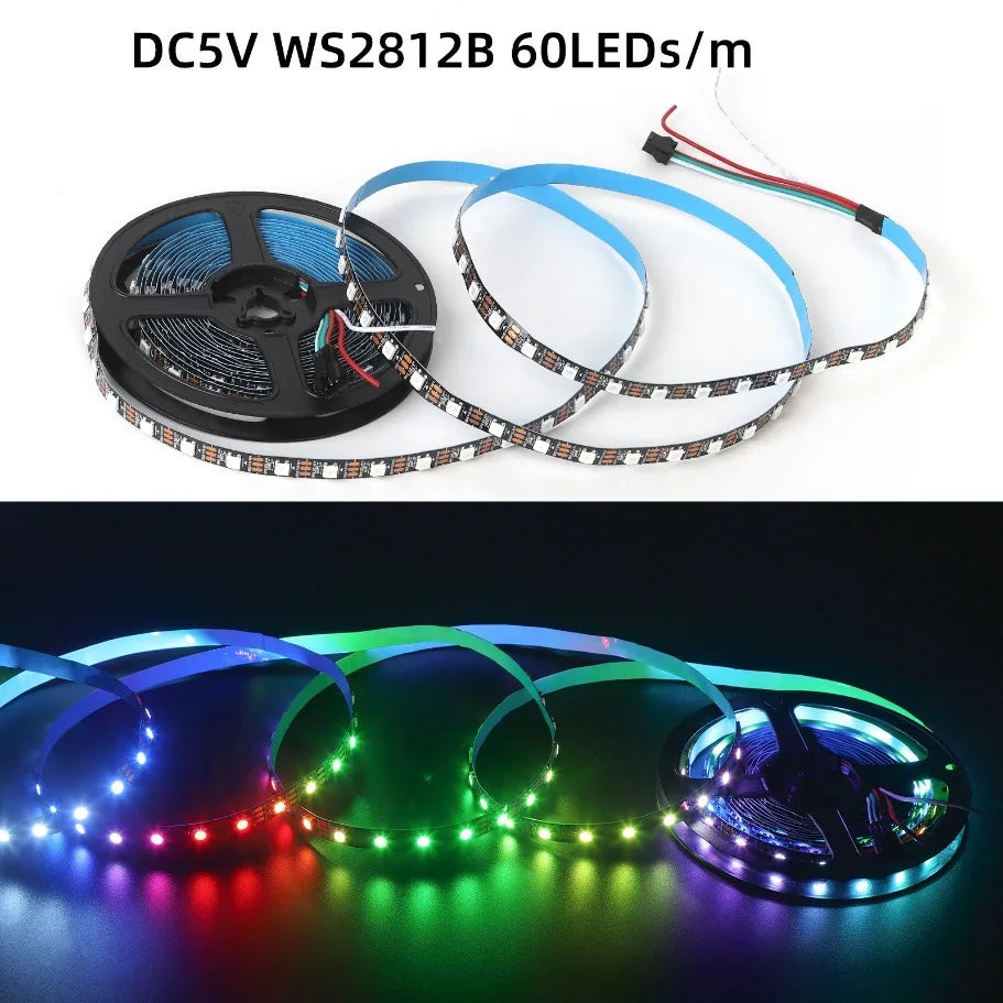 WS2812B 5050 RGBIC Smart LED Strip WS2812 Individually Addressable IC 30/60/144Pixels/Leds/m Light DC5V Black IP30/67 Waterproof