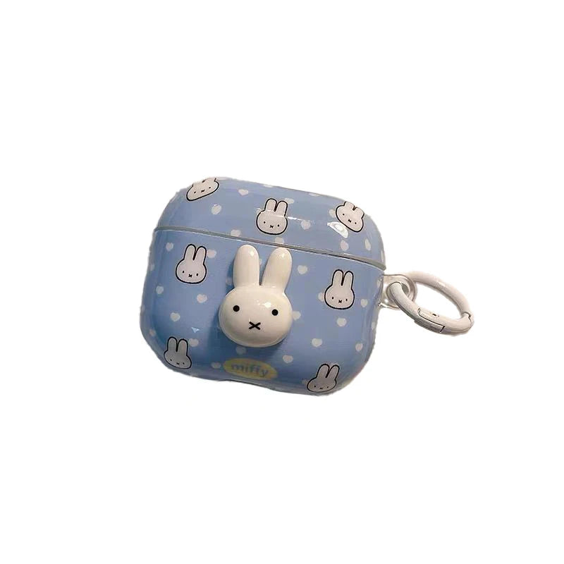 Cute Miffy Earphone Shell Suitable for Airpods 4 3 Pro3 Cartoon Stereoscopic Rabbit Anti Drop Earphone Case Girls Perfect Gifts