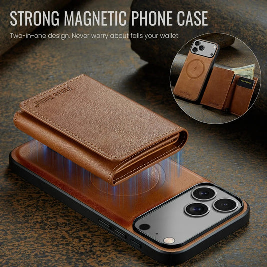 Leather Phone Case for iPhone 17 Pro Max 17Air 16e 16 Plus 15 14 13 12 11 7 8 SE3 Magnetic Detachable Card Holder Wallet Cover