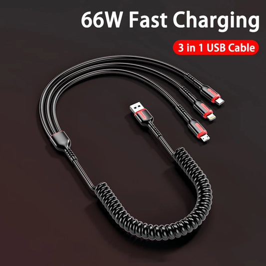 3 in 1 66W 6A Fast Charging USB Type C Cable Micro USB Cable for iPhone Charging Cable for Samsung Xiaomi Charger Cable - covers4phones