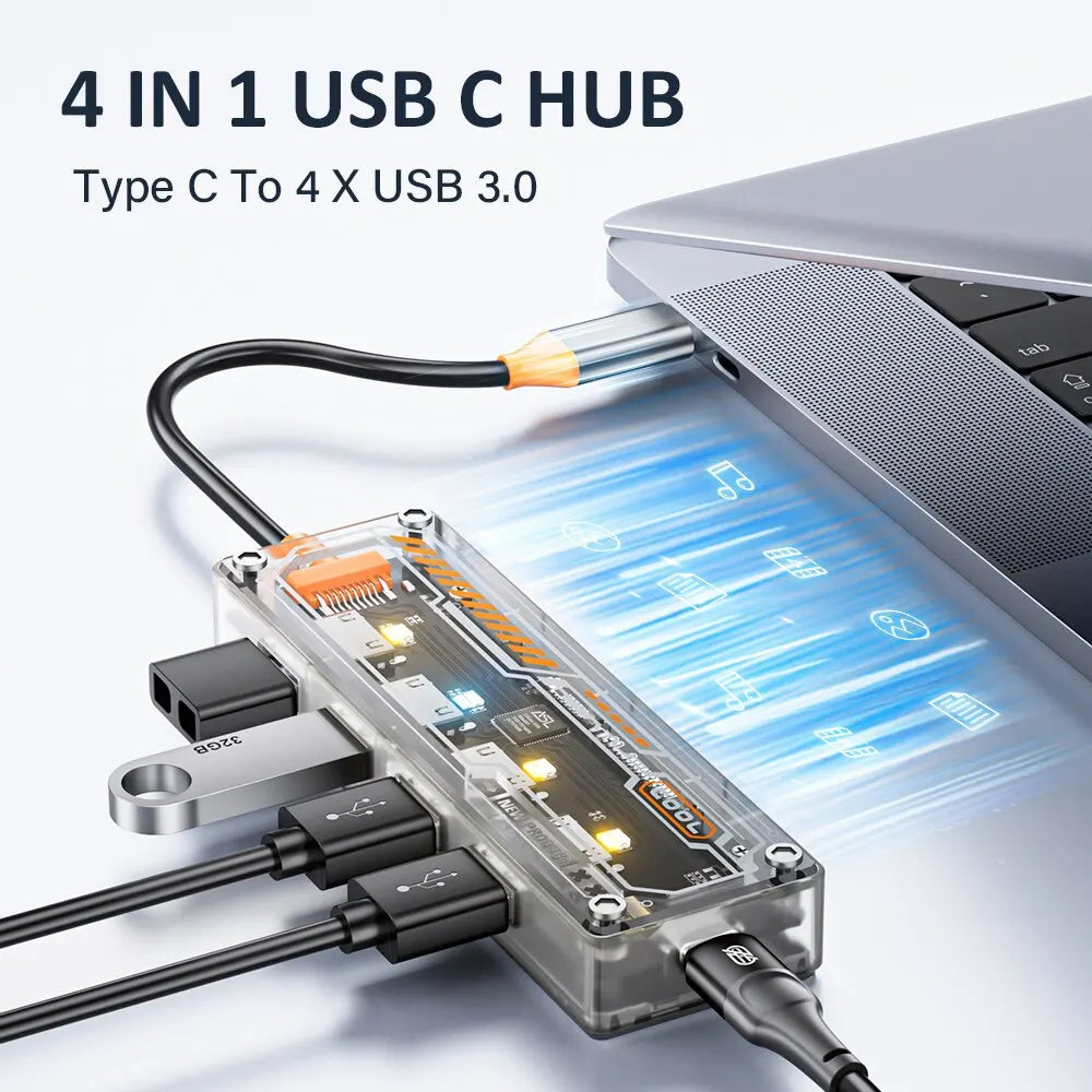 ASOMETECH Type C HUB 4 in 1 USB C to USB 3.0 Transparent Punk Docking Station Splitter Adapter For MacBook Laptop iPhone Samsung