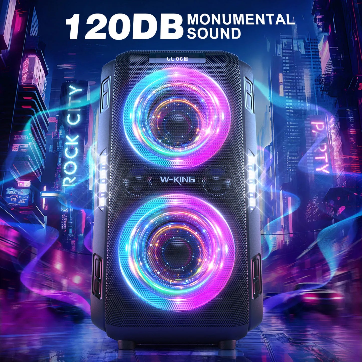 W-KING 250W PEAK Large Bluetooth Speaker Loudest/Massive 120dB/12 Custom Bass, V5.3 Big Party Boombox Portable Speaker Wireless - covers4phones