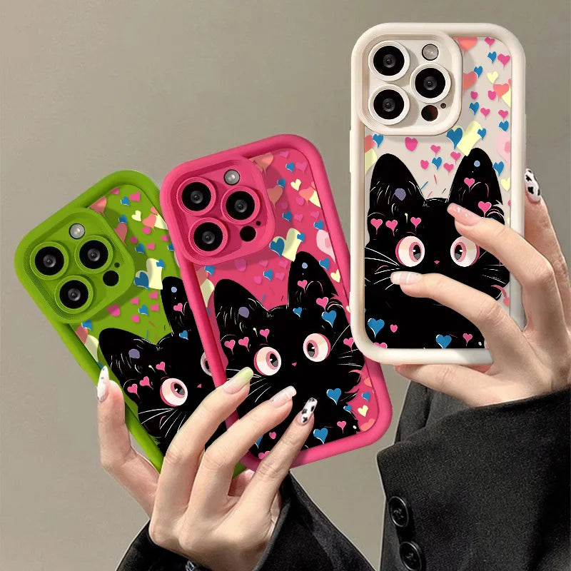 Candy Color Cute Cat Phone Case For iPhone 11 Case iPhone 13 15 Pro 12 16 14 Pro Max XR XS X 7 8 Plus SE Matte Shockproof Cover - covers4phones