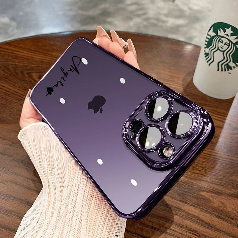 15 16 Pro Max Personalised Customized Name Case For iPhone 16 15 14 13 12 11 Pro Max Plating Transparent Clear Cover 16 Pro Max - covers4phones