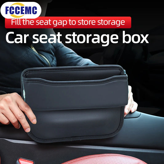 Car Seats Gap Bag Case Storage Bag PU Leather Auto Console Side Seat Pocket Organizer Reserved Charging Cable Hole Universal
