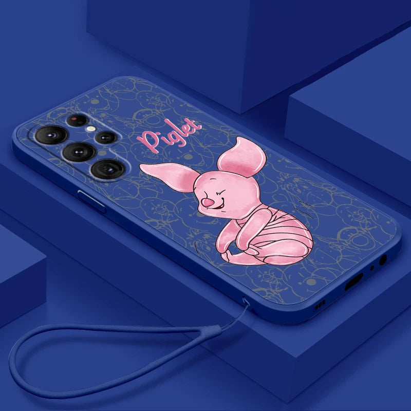 Winnie The Pooh Piglet Liquid Rope For Samsung Galaxy S24 S23 S22 S21 S20 FE S10 Ultra Plus Lite 5G Cover Back Phone Case - covers4phones