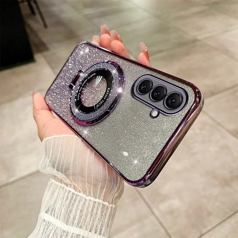 Samsung S24FE Case Luxury with bracket Glitter Case For Samsung Galaxy A15 A25 A35 A24 A14 S23 Plus Note20 Ultra A52 Case Holder - covers4phones