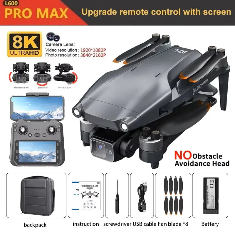 HOT-4K Professional HD Dual Camera New L600 PRO MAX GPS Drone 5KM 3-Axis Gimbal 360 Obstacle Avoidance Brushless Quadcopter Toy