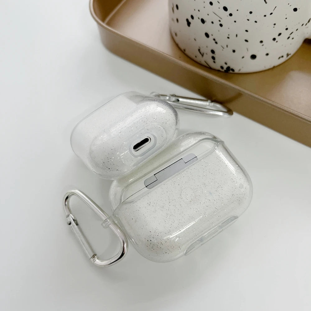 For Apple AirPods Pro Luxury Glitter Transparent Case For Air Pods 3 2 1 Pro Key Ring Accessories Soft Silicone Earphone Cover - covers4phones