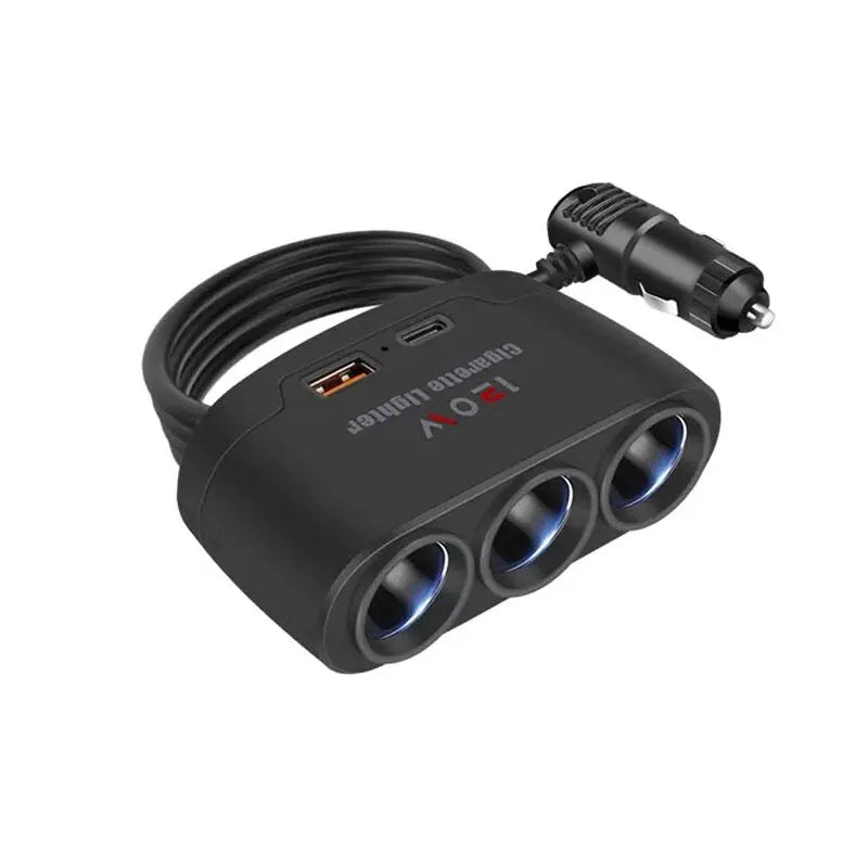 Car Charging Adapter One Tow Three Conversion Head with USB+PD Extended High Power 12V24V Universal Model - covers4phones