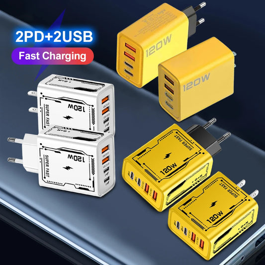 4 Port 2 USB 2 Type Multi Port Wall Charger USB PD Adapter For Xiaomi iPhone 13 12 for Samsung Mobile Phone Plug Charging - covers4phones
