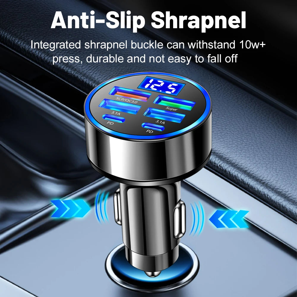 100W 6 Ports Car Charger Fast Charging PD QC3.0 USB C Car Phone Charger Type C Adapter in Car For iPhone Samsung Huawei Xiaomi - covers4phones