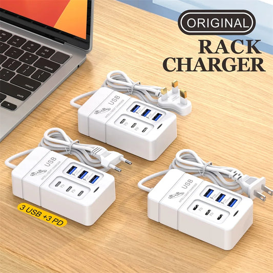 6 Port PD USB Charger QC 3.0 Fast Charging Type C Wall Charger for Xiaomi Samsung iPad Mobile Phone Charger Travel Power Adapter - covers4phones