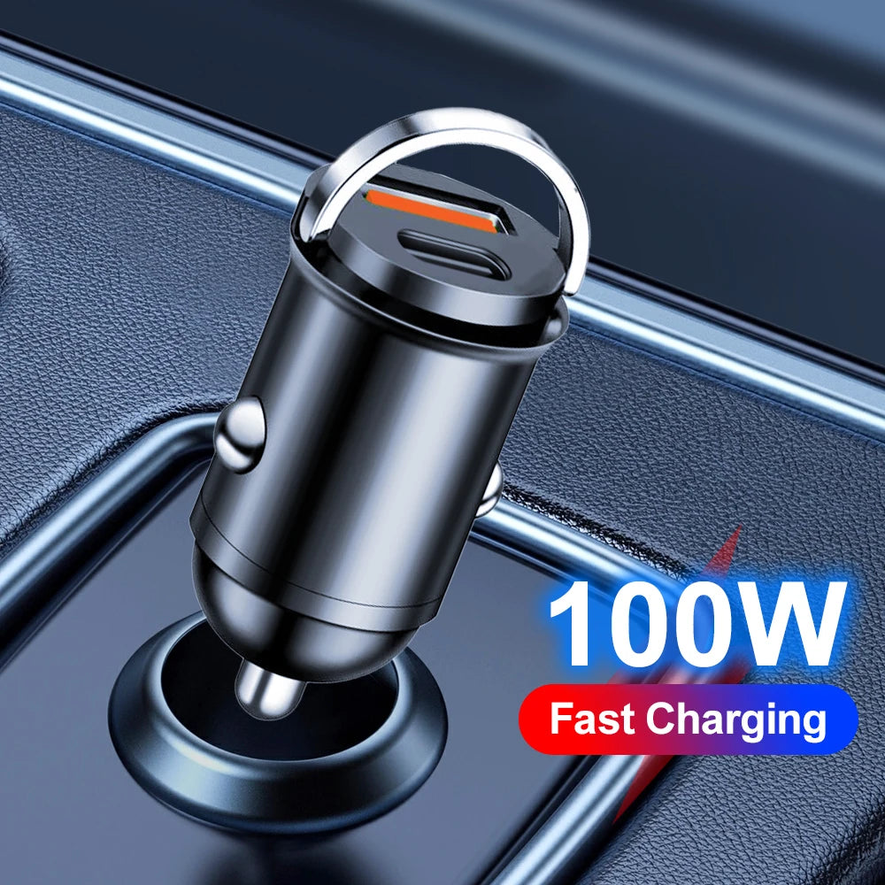 100W Mini PD USB Car Charger Lighter Car Charger for Xiaomi Samsung Huawei Super Fast Charging QC3.0 Car Charger for iPhone - covers4phones