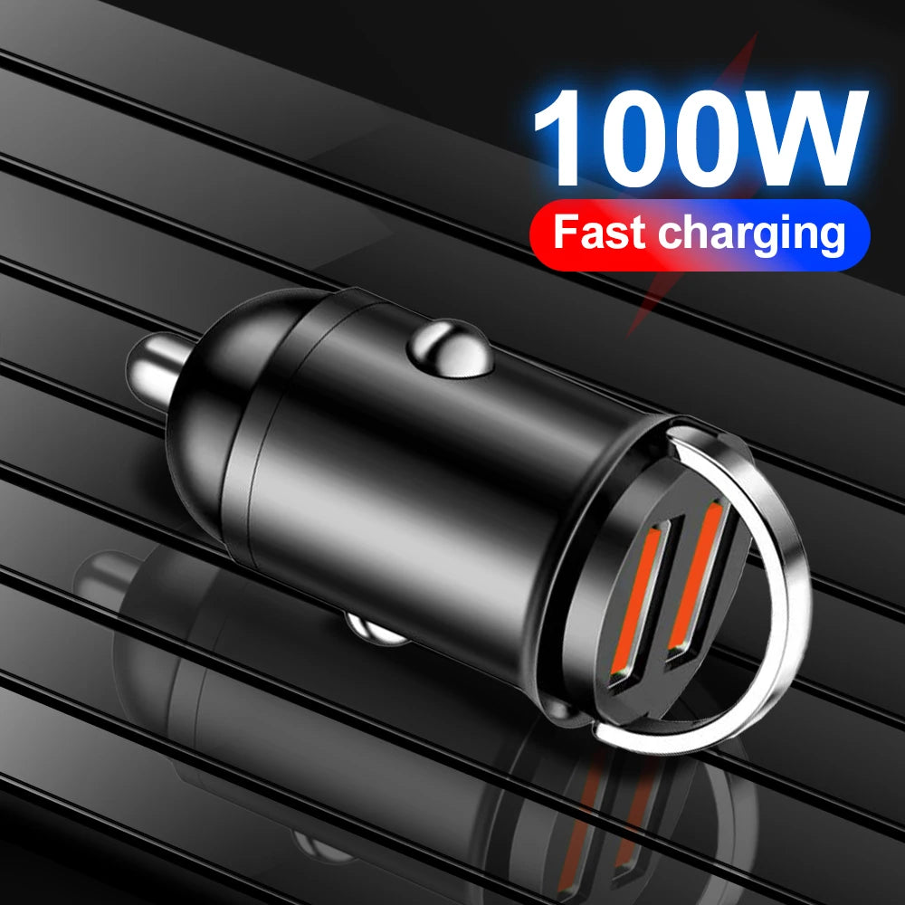 100W Mini PD USB Car Charger Lighter Car Charger for Xiaomi Samsung Huawei Super Fast Charging QC3.0 Car Charger for iPhone - covers4phones