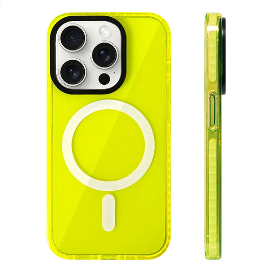 Transparent Neon Color MagSafe Phone Case for iPhone 15 16 Pro Max 15pro 13 14 12 Wireless Charging Soft Silicone Bumper Cover - covers4phones