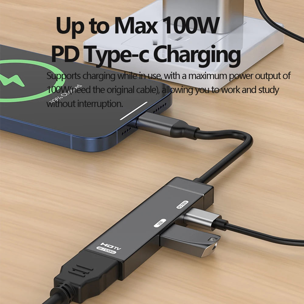 Tebe 3 IN 1 USB C Hub Type-c to 4K 120HZ HDMI-Compatible USB3.0 Data 100W PD Type-c Charging Adapter USB-C Docking Station