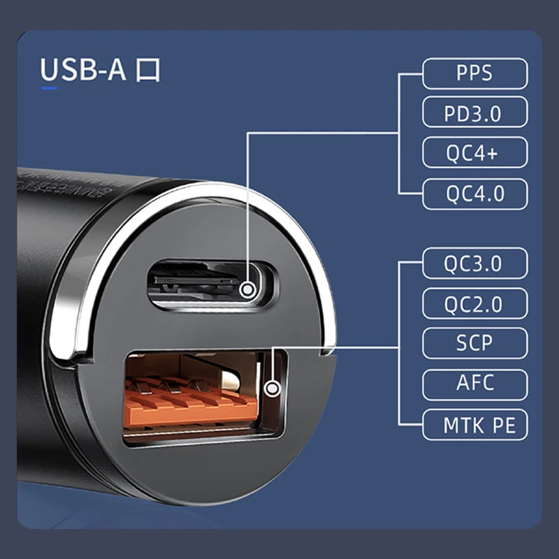100W Mini Car Charger Lighter Fast Charging for iPhone QC3.0 Mini PD USB Type C Car Phone Charger for Xiaomi Samsung Huawei - covers4phones