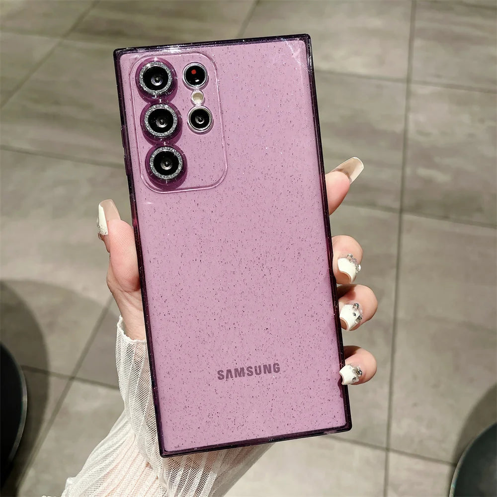 Transparent Glitter Soft Case for Samsung Galaxy S24 S23 Ultra S22 S21 Plus S20 FE A54 A34 A55 A52 A35 A53 A25 Camera Film Cover - covers4phones