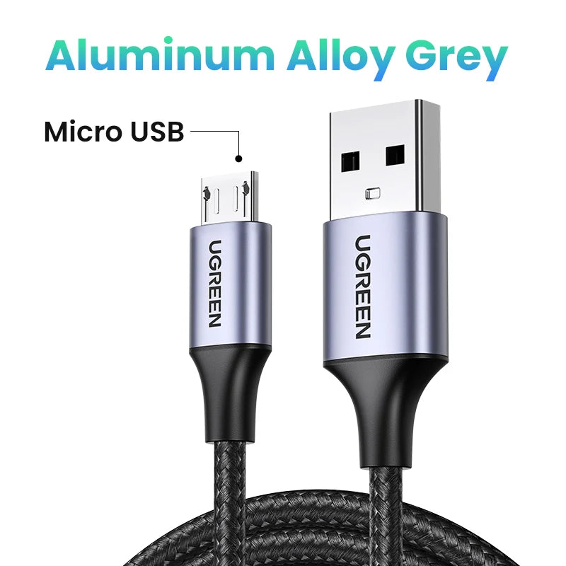 Ugreen Micro USB Cable 3A Nylon Fast Charging USB Type C Cable for Samsung Xiaomi HTC USB Charger Data Cable Mobile Phone Cable - covers4phones