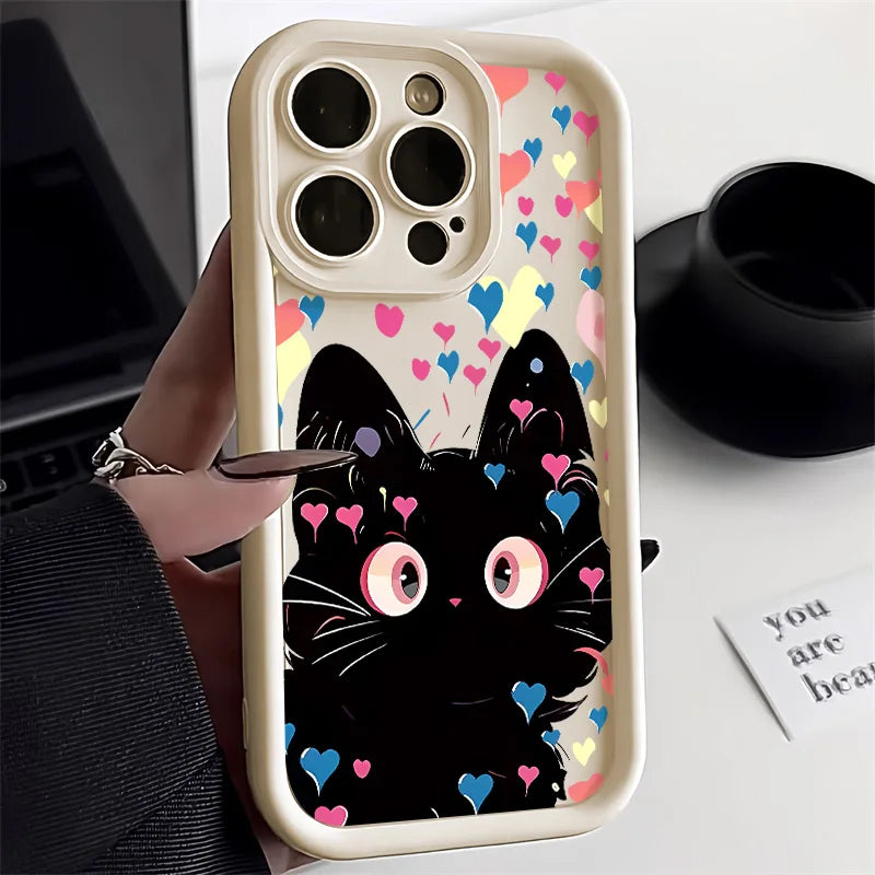 Candy Color Cute Cat Phone Case For iPhone 11 Case iPhone 13 15 Pro 12 16 14 Pro Max XR XS X 7 8 Plus SE Matte Shockproof Cover - covers4phones