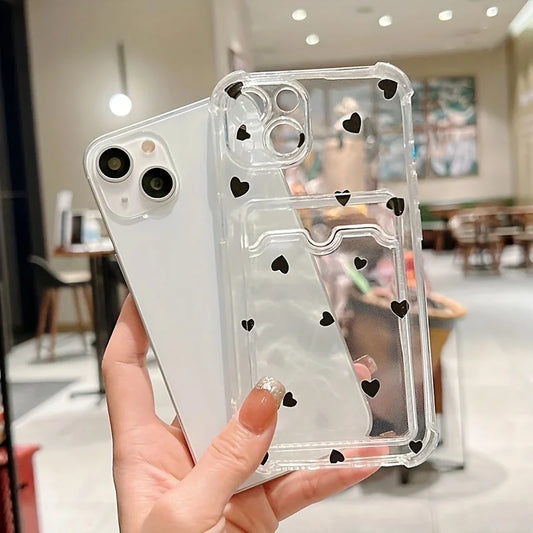 Case For iPhone 16 15 14 13 12 11 Pro Max Black White Love Heart Clear Phone Cover For iPhone XS X 7 8 Plus Wallet Card Bag Case